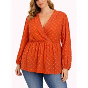 MATILDA JANE Women's Orange Floral Must Be Love Swiss Dot Chiffon Top Size XXL